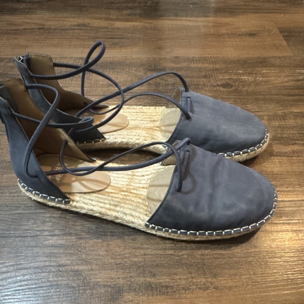 EILEEN FISHER Women's Blue Nubuck‎ Espadrille Sandals Zip Lace Straps US 9